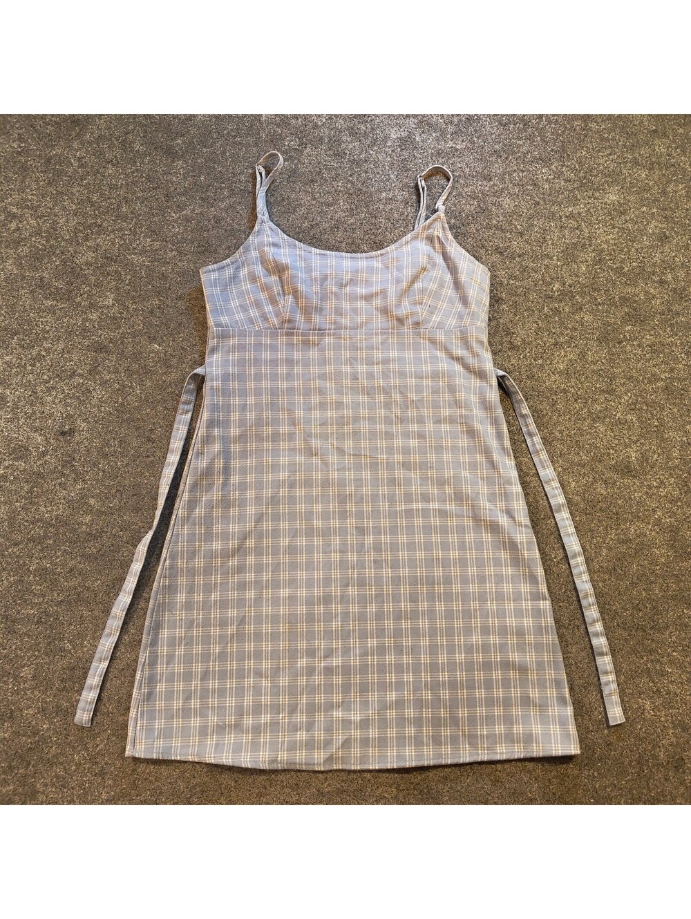 Brandy Melville Blue White Plaid Plaid Slip Dress Mini Tie Back One Size